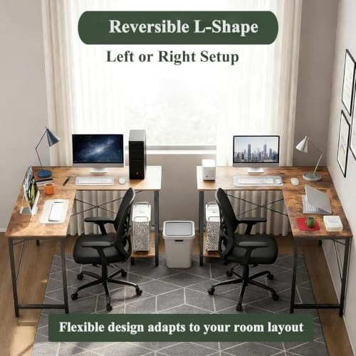L Shaped Desk Computer Desk, 50inch Brown Gaming Desk with CPU Stand - Image 7