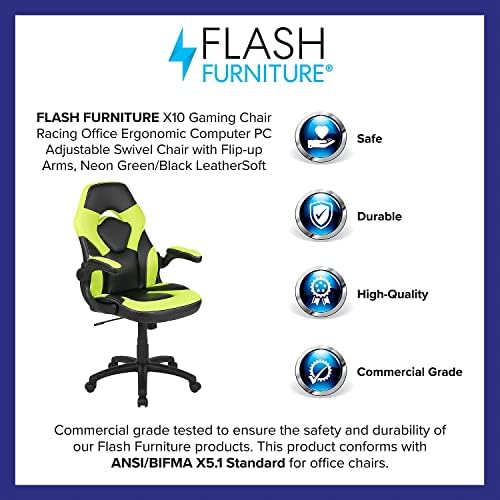 Flash Furniture X10 Gaming Chair Racing Office Ergonomic Computer PC Adjustable Swivel Chair with Flip-up Arms, Neon Green/Black LeatherSoft | Ergonomic, Flip-up Arms, Height Adjustable, Racing Style - Image 4