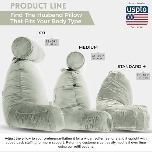 Husband Pillow XXL Reading Pillow for Bed Backrest with Arms - Desert Sage Adult - Unmatched Support Pillow for Sitting Up in Bed - Shredded Memory Foam Comfy Microplush Cover & Detachable Neck Roll - Image 4