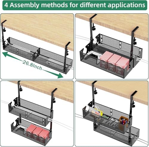 Multi-Model Under Desk Cable Management 2 Pack Metal Under Desk Wire Management Tray Clamp Mount Under Table Cord Management No Damage The Desk - Image 5