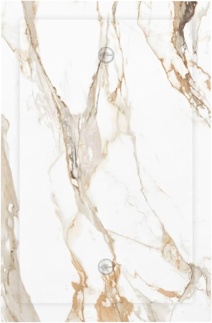 Decorative Light Switch Cover Plate Abstract Luxury White Gold Marble 1 Gang No Device Single Blank Outlet Covers Wall Plate Switchplate Covers Dimmer Faceplate for Bedroom Decor by JOOJIAO