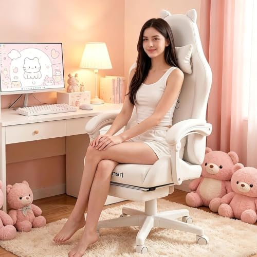 Vigosit White Dog Gaming Chair - Kawaii Design for Competitive Gamers & Adults, Ergonomic High Back with Lumbar Support, 310lbs Capacity - Image 3
