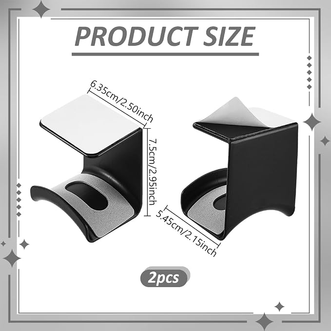 AHANDMAKER 2 Pack Headphone Stand for Desk Headphone Holder with Adhesive Gaming Headphones Hanger Under Desk Shelf Mounting Hooks for Bedroom Gaming Setup Organization, Black - Image 2