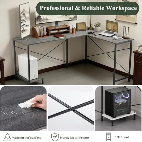 L Shaped Desk, 50 Inch Reversible Computer Desk Corner Gaming Table with CPU Stand, Sturdy Metal Frame PC Workstation for Home Office - Image 4