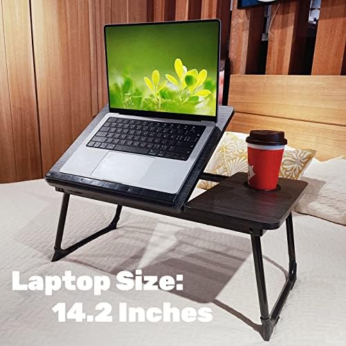 CloudTrip Laptop Desk for Bed or Couch, Lap Desk, Woking in Bed Desk, Home Office Desks, Breakfast Tray, Desk with Cup Holder, Watching Movies in Bed, Laptop Stand for Bed, Fordable Legs Desk (Black) - Image 2