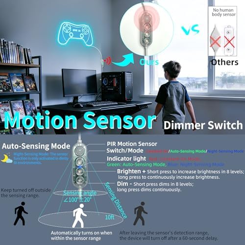 Motion Sensor Gamer Neon Sign Neon Light for Boys Room, Game Controller LED Sign for Gaming Room Decor,Neon Signs USB-Powered With Auto-on/off Switch,Gamer Gifts for Teens,Boys,Kids - Image 2