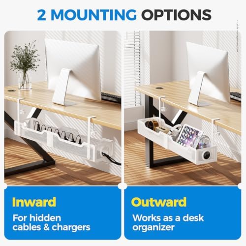[Upgraded] 25" Extra Large Under Desk Cable Management, Cinati Wire Organizers No Drill, Cable Tray with Clamp for Wire Management, Cord Organization Box for Office, Home - No Damage to Desk(White) - Image 6