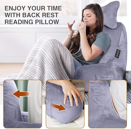 SLIGUY Reading Pillow-Bed Rest Pillow with Detachable Neck Roll & Support Arm for Sitting in Bed Couch or Floor-Backrest Reading Pillow Adult Back Pillow for Reading/Watching TV/Gaming/Relaxing,Grey - Image 6