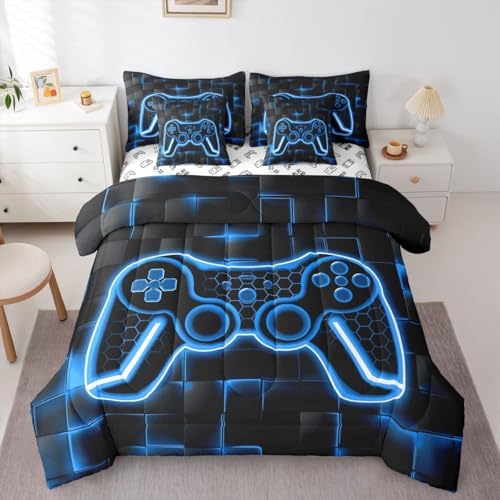 Feelyou Kids Gamer Bed in a Bag Set with Sheets Full Size 7 Piece Blue - Image 3
