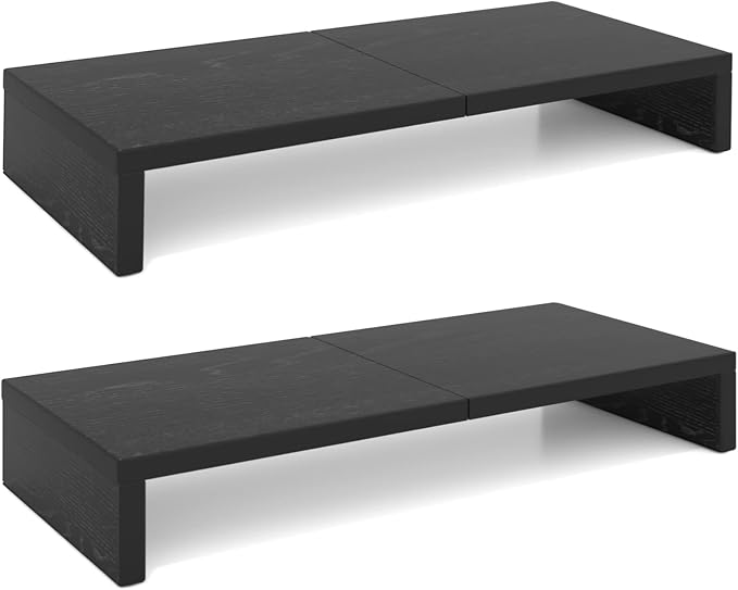 TEAMIX 2-Pack Monitor Stand Riser 20 inch, Wood Desk Computer Shelf, Black | For 2 Monitors, Laptop, Printer, TV, PC Tower, Full Keyboard Storage Underneath, Desk Organizer for Home Office, Gaming Setup by TEAMIX