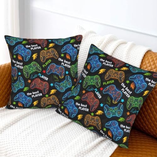 Perinsto Gamer Gaming Throw Pillow Covers Set of 2 Colorful Game Gamepads Decorative Pillowcases Soft Cushion Covers for Sofa Couch Bed Home Decor, 22"X22" - Image 7