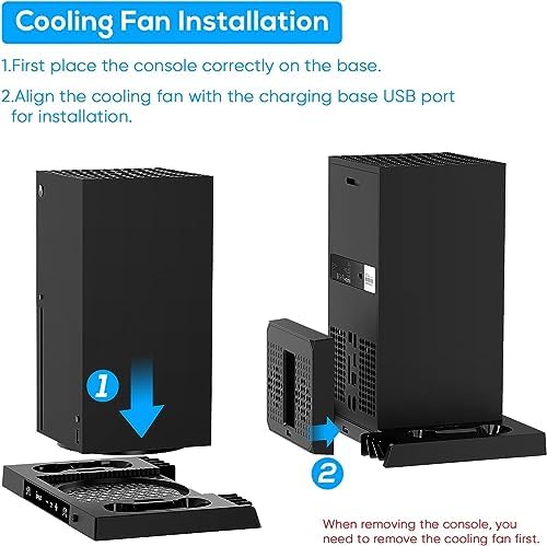 Sgelectronix Upgraded Vertical Cooling Stand for Xbox Series X with Controller Charger Station Dock, Dual Suction Cooler Fan System Stand Accessories with 8 Game Storage Organizer, Headset Hanger - Image 5