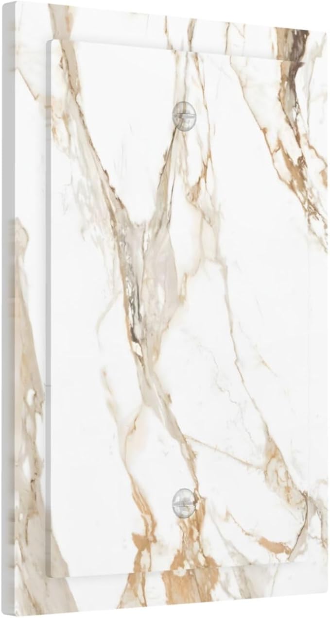 Decorative Light Switch Cover Plate Abstract Luxury White Gold Marble 1 Gang No Device Single Blank Outlet Covers Wall Plate Switchplate Covers Dimmer Faceplate for Bedroom Decor - Image 2