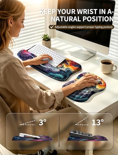 2-in-1 Set, Ergonomic Keyboard Stand with Wrist Rest and Mouse Pad with Wrist Support, Memory Foam for Carpal Tunnel Pain Relief, Improves Wrist Typing Posture, Starry Sky - Image 2