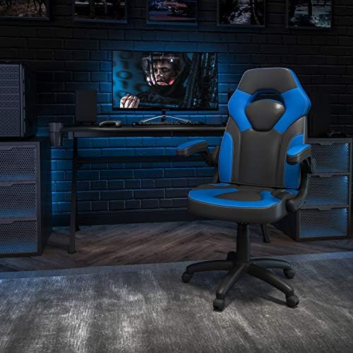 Flash Furniture X10 Gaming Chair Racing Office Ergonomic Computer PC Adjustable Swivel Chair with Flip-up Arms, Blue/Black LeatherSoft | Ergonomic, Flip-up Arms, Height Adjustable, Racing Style - Image 2