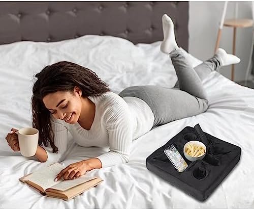 Couch and Bed Cup Holder Pillow, Sofa Refreshment Tray for Drinks/Remote Control/Snacks Holder (Black) - Image 4