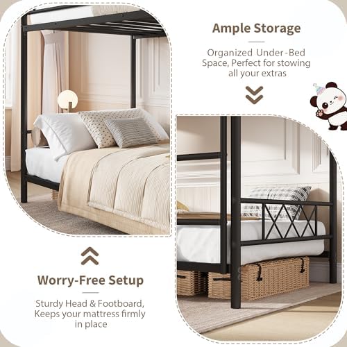 Garvee Bunk Bed Twin Over Twin for Adults & Teens, Heavy Duty 2-Tier Bed with Stairs, Full-Length Guardrail & Metal Slats, No Box Spring Required, Space Saving, Matte Black - Image 3