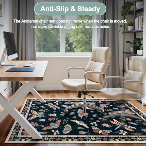 Anidaroel 48"x60" Office Chair Mat for Hardwood Floor/Tile, Black Anti-Slip Computer Chair Mat, Insect Print Office Rugs for Rolling Chairs, Low Pile Desk Floor Mat for Hardwood Floors - Image 6