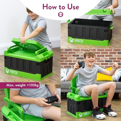 Numskull Xbox 2-in-1 Toy Storage Box & Folding Chair - Gaming Accessory Organizer with lid and handles for Family Rooms, Official Microsoft Merchandise - Image 3