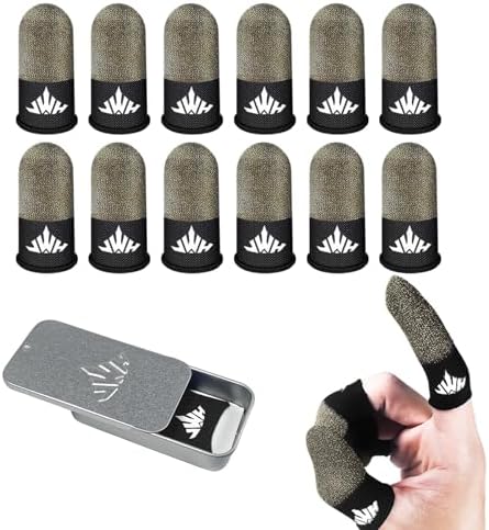 Jwh 12 Pack Mobile Phone Gaming Accessories Thumb Finger Sleeves Storage Box 0.15 Ultra Thin Pure Silver Fiber Silky Sensitive Tip Covers Guantes para Dedales Dedos Gamer Profesionales Pubg Glove by JWH