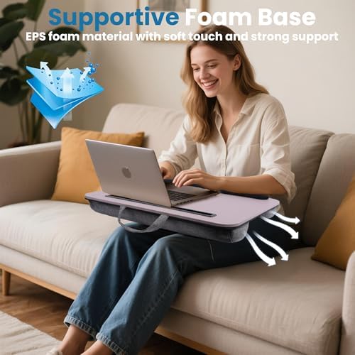 Lap Desk, Portable Lap Desks Fits Up to 16'' Laptop with Pillow Cushion Laptop Desk with Wrist Rest Lap Stand with Tablet or Phone Storage Slot for Bed Couch Carpet Home Office Livingroom (Pink) - Image 3