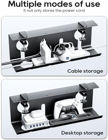 NODOCA No Drill Under Desk Cable Management Tray, 17'' Wire Management, Punch-Free Clamp on, Metal Cable Tray, Wire Organizer Under Desk, Under Desk Basket for Office and Home, Black(2 Packs) - Image 6