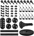 Cable Management Organizer Kit 2 Cable Sleeve Split with 41Self Adhesive Cable Clips Holder, 10pcs and 2 Roll Self Adhesive tie and 100 Fastening Cable Ties for TV Office Home Electronics etc by CHZHLI