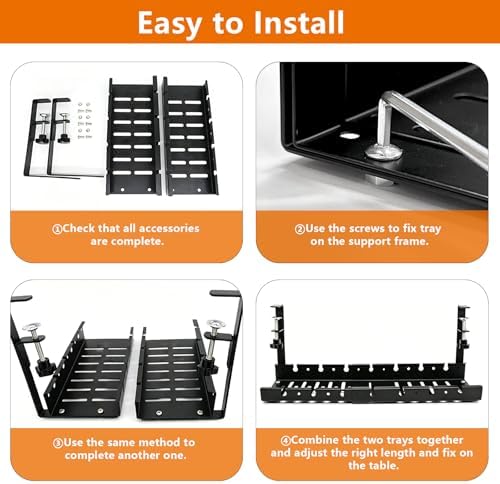 Under Desk Cable Tray, Clamp-On, 12-21.6in Expandable Metal Wire Organizer - Image 3