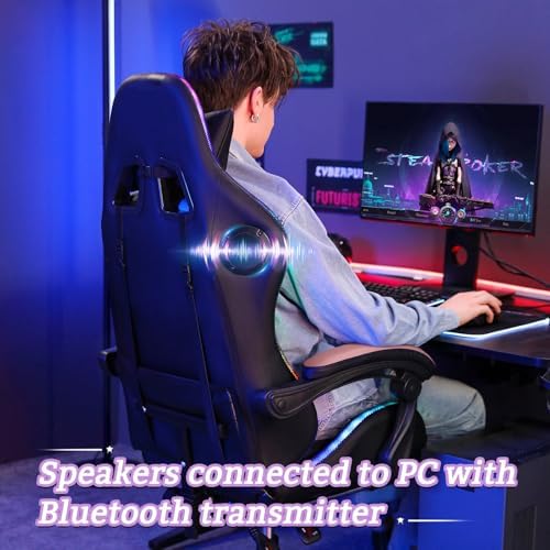 RGB Gaming Chair with Speakers Massage LED Lights Game Chair Pink+Black | Bluetooth Computer Gaming Chair with Footrest Video Game Chair for Adults Ergonomic High Back Gamer Chair with Lumbar Support - Image 3