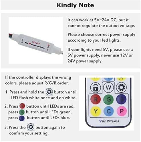 ALITOVE WS2812B WS2811 Addressable LED Controller RF Remote Wireless Mini Controller 5~24V DC for WS2812 WS2811 Dream Color Rainbow RGB LED Pixel Strip Panel Light, 3pin JST Connector 200 Color Modes - Image 6