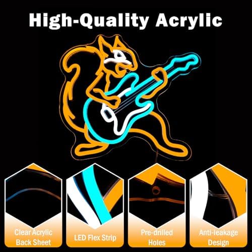 Squirrel Guitar Neon Sign Dimmable Squirrel Playing An Electric Guitar Led Sign Live Music Neon Lights for Wall Decor Anime Light Up Sign for Bar Music Studio - Image 6