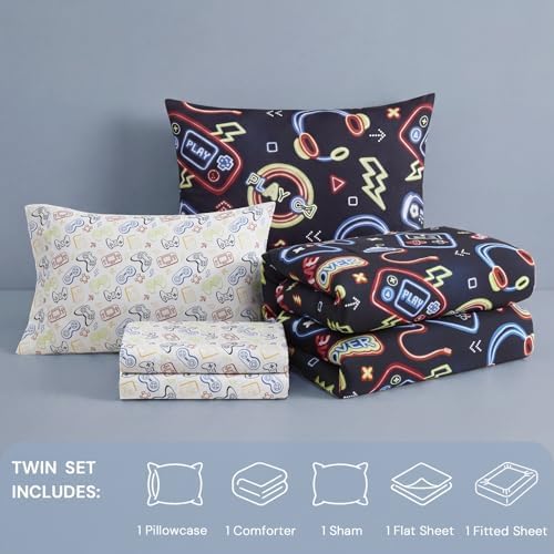Twin Comforter Set for Boys - 5 Pieces Gamer Bedding Twin Bedding Sets - Image 5