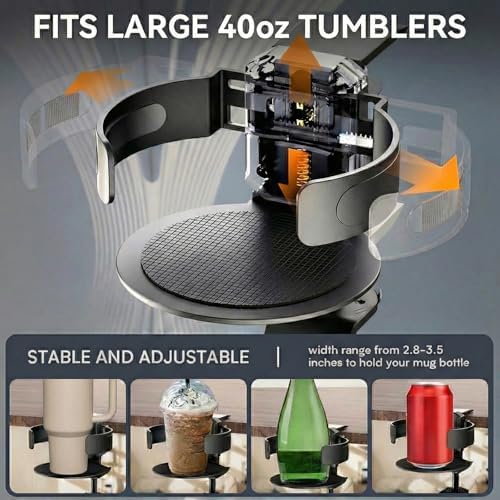 3-in-1 Aluminum Desk Cup Holder & Headphone Hanger, 360° Rotating Clamp - Image 2