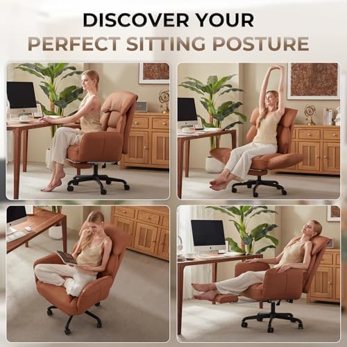 Dowinx Cross Legged Office Chair with Pivoting Armrests,Criss Cross Chair with Pocket Spring Seat & Back,Reclining Computer Gaming Chair with Footrest and Metal Base (Brown) - Image 7