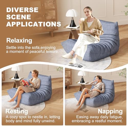 Bean Bag Chair for Adults, Memory Foam Bean Bag Sofa with Waterproof Fabric | Grey, armless lounge shape with no wall support, ideal for apartments, reading nooks, gaming rooms, and movie nights - Image 4