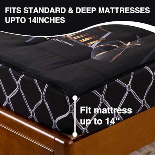 A Nice Night Zipper Bedding Basketball Court Printed with Sportsman Slam Dunk Printing Zippered Kids Comforter Set,Twin,BlackGold - Image 7