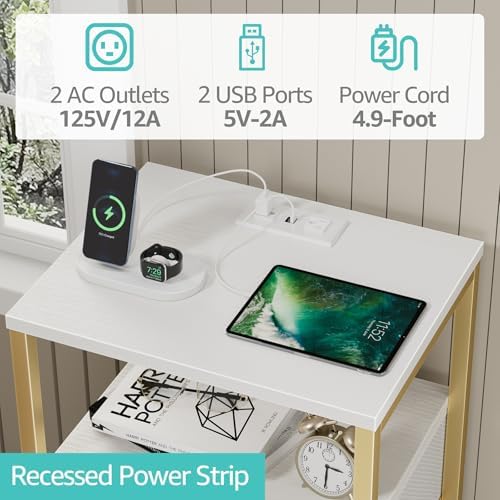 BOLUO Nightstand with Charging Station, LED Night Stand with 2 Fabric Drawers, Bedside Table with USB Ports and Outlets, Nightstand for Bedroom Modern - Image 6