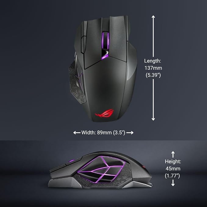 ASUS ROG Spatha X Wireless Gaming Mouse – MMO/MOBA Design, 12 Programmable Buttons, Right-Handed, 168g, Dual-Mode (Wired/2.4GHz), 19K DPI, up to 67Hr Battery, Magnetic Charging Dock, PC/Mac Support - Image 9