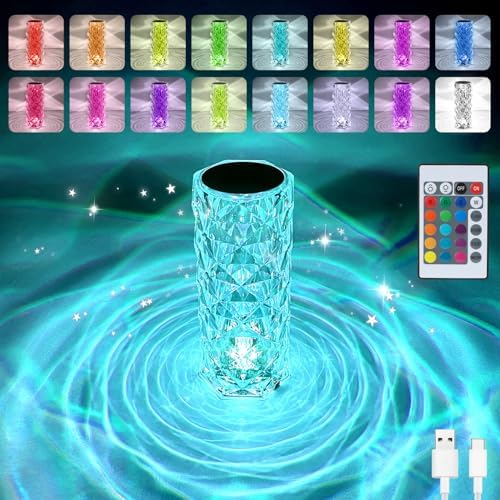 Deogos Crystal Table Lamp, Remote and Touch Control Rose Wave Lamp, RGB Color Changing Night Light, Dimmable, USB Rechargeable Decoration Ambient Lighting for Dinner/Bars/Game room/Living Room/Bedroom by DeogosLighting