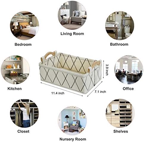 Small Storage Baskets Toy Storage Organizer Rectangle Basket Empty Gift Baskets Shelf Baskets Decorative Storage Basket With Wooden Handles for Keys Makeups Remotes Books - Image 7