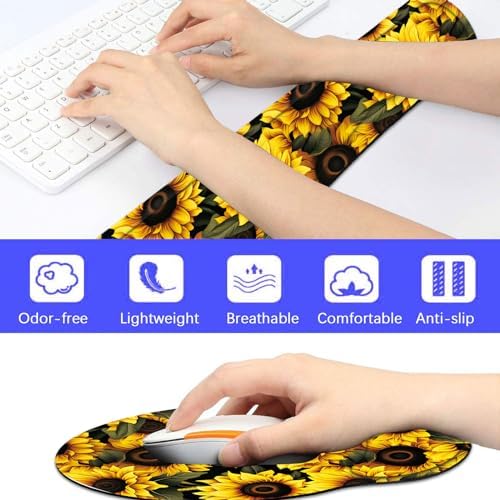 Keyboard Wrist Rest and Mouse Pad Wrist Support Set with Coaster,Ergonomic Mouse Pad,Comfortable for Easy Typing, Pain Relief,Memory Foam Keyboard Pad Set for Laptop Mac,Cute Yellow Sunflowers - Image 6