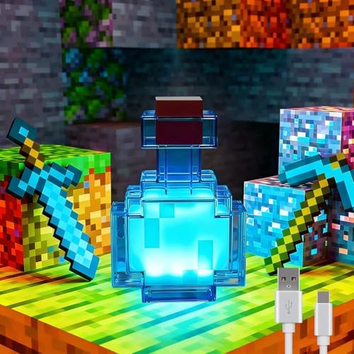 Pixel Style Potion Bottle Lamp 15 Color, Interactive RGB Night Light with Shake Activated Color Changing, USB Rechargeable Magic Potion LED Desk Lamp for Room Decor, Kids Boys Gaming Fans Gifts by JBEIY