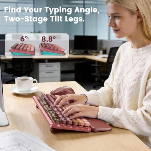 Wireless Keyboard and Mouse Combo, Magnetic Soft-Touch Wrist Rest, Pink - Image 5