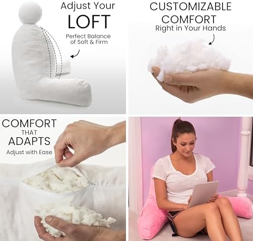 Husband Pillow Pink, Original Reading Pillow in Bed Rest Chair, Shredded Memory Foam Large Lounge Cushion Adult Backrest with Arms, Comfy Back Support for Sit Sitting Up, Washable/Removable Cover - Image 2