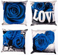 Royal Blue Throw Pillow Covers Set of 4 20 x 20" Decorative Navy Blue Rose Flower Pillow Case Square Cushion Linen Case for Bedroom Living Room Sofa Couch Indoor Outdoor Patio Car Decor Pillowcase by YOOOAHU