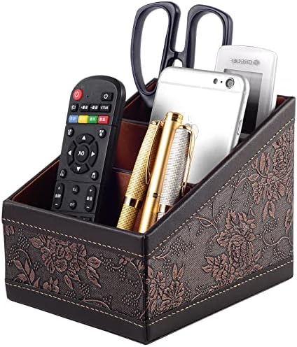 Fashionable PU leather TV remote control Holder with 3 compartments, Desk Caddy Organizer for DVD Cable Plus notepad and pen Chapstick Fingernail clippers Letter opener All in one Retro(2 pieces) - Image 2