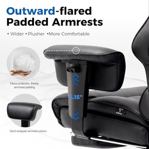 COMHOMA Big and Tall Office Chair,Heavy Duty Gaming Chair with Foot Rest and Wide Pocket Spring Cushion Reclining Height Adjustable for Home Office Work, Comfy Pu Leather Black - Image 4