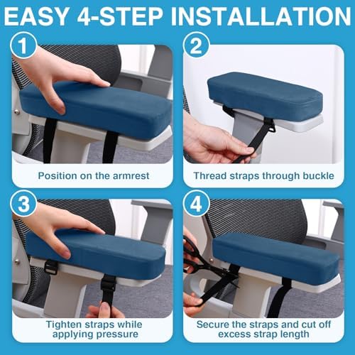 Smiry Memory Foam Office Chair Armrest Pads, Non-Slip Armrest Cushion | Ergonomic Arm Rest Pads with Adjustable Buckles and Straps, Elbow Relief for Desk, Gaming & Wheelchair, Ocean, Set of 2 - Image 6