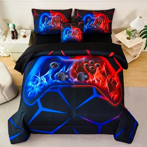 6 Pieces Red and Blue Gamer Comforter Set for Boys Kids Full Bedding Sets Video Game Controller Bed Set Modern Gaming Gamepad Bed in A Bag with Sheets(Red Blue, Full) by ZSYAYAHA