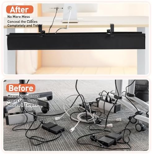MAXECHO Under Desk Cable Management Tray 48" - Clamp on Wire and Cable Organizer for Storage and to Hide Cords - Ideal for Home Office - Premium Black Fabric Design - Image 5